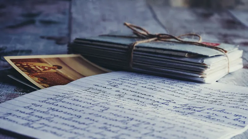 Stare listy przewiązane sznurkiem i odręczny list, dokumenty rodzinne przy zmianie stwierdzenia nabycia spadku